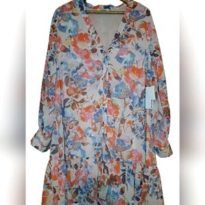 JUST FAB NWT 2XL Boho floral long sleeve dress